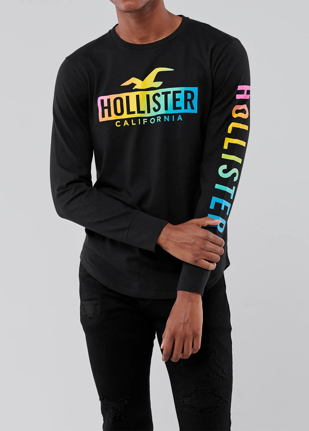 Черный демисезонный кэжуал лонгслив Hollister с надписями
