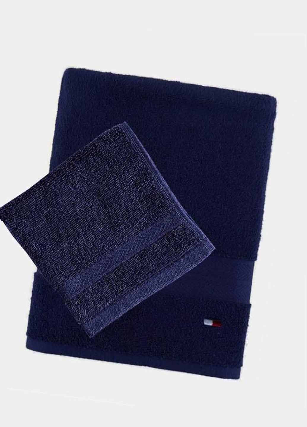 Полотенце (2 шт.), 68х39 см, 33х33 см Tommy Hilfiger однотонный синий