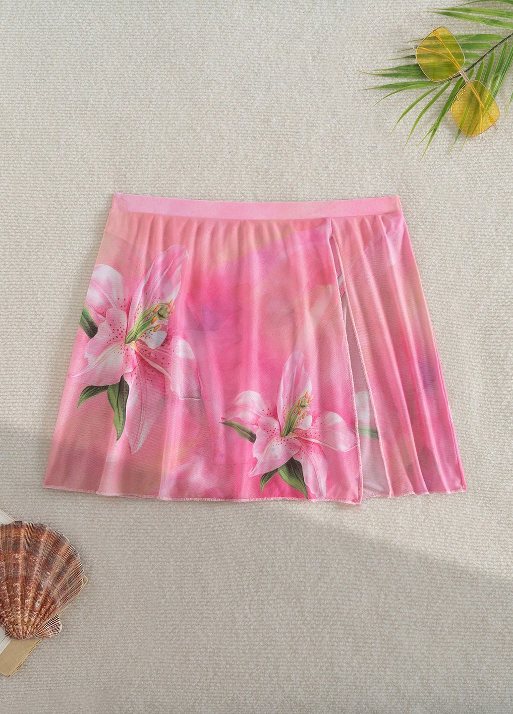 Розовая пляжный цветочной расцветки юбка SHEIN а-силуэта (трапеция)