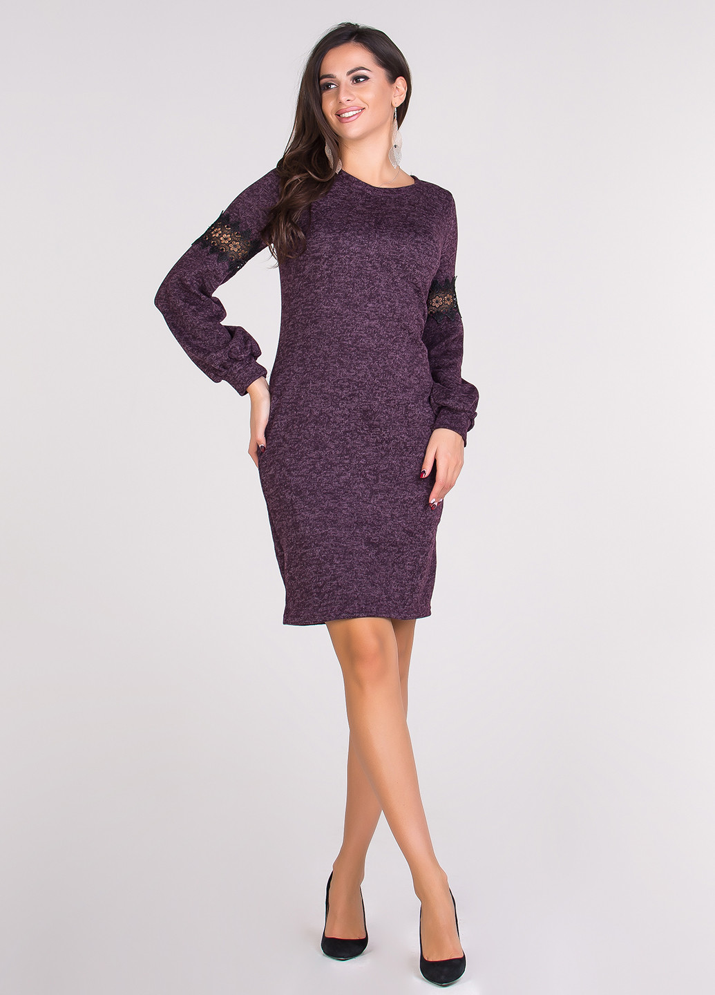 Фиолетовое кэжуал платье с длинным рукавом Olsa меланжевое