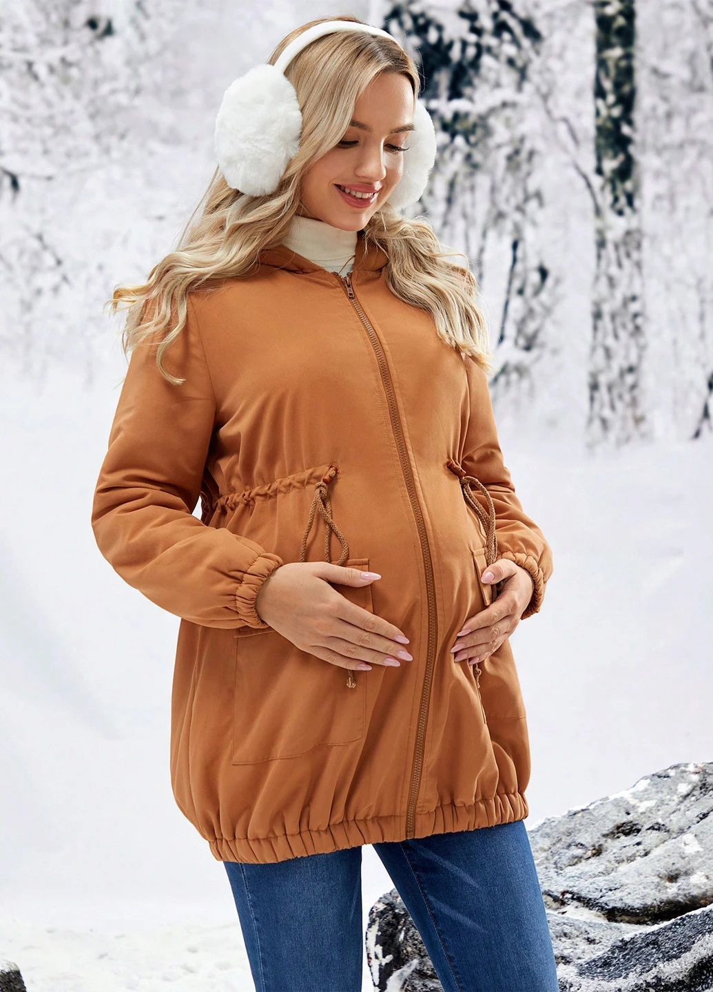 Коричнева зимня куртка для вагітних SHEIN