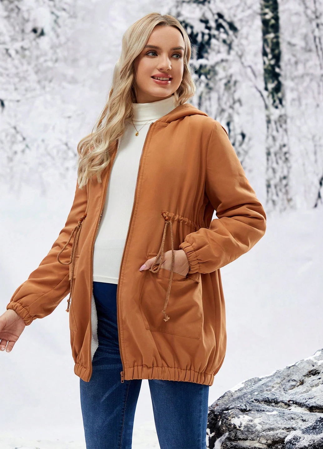 Коричнева зимня куртка для вагітних SHEIN