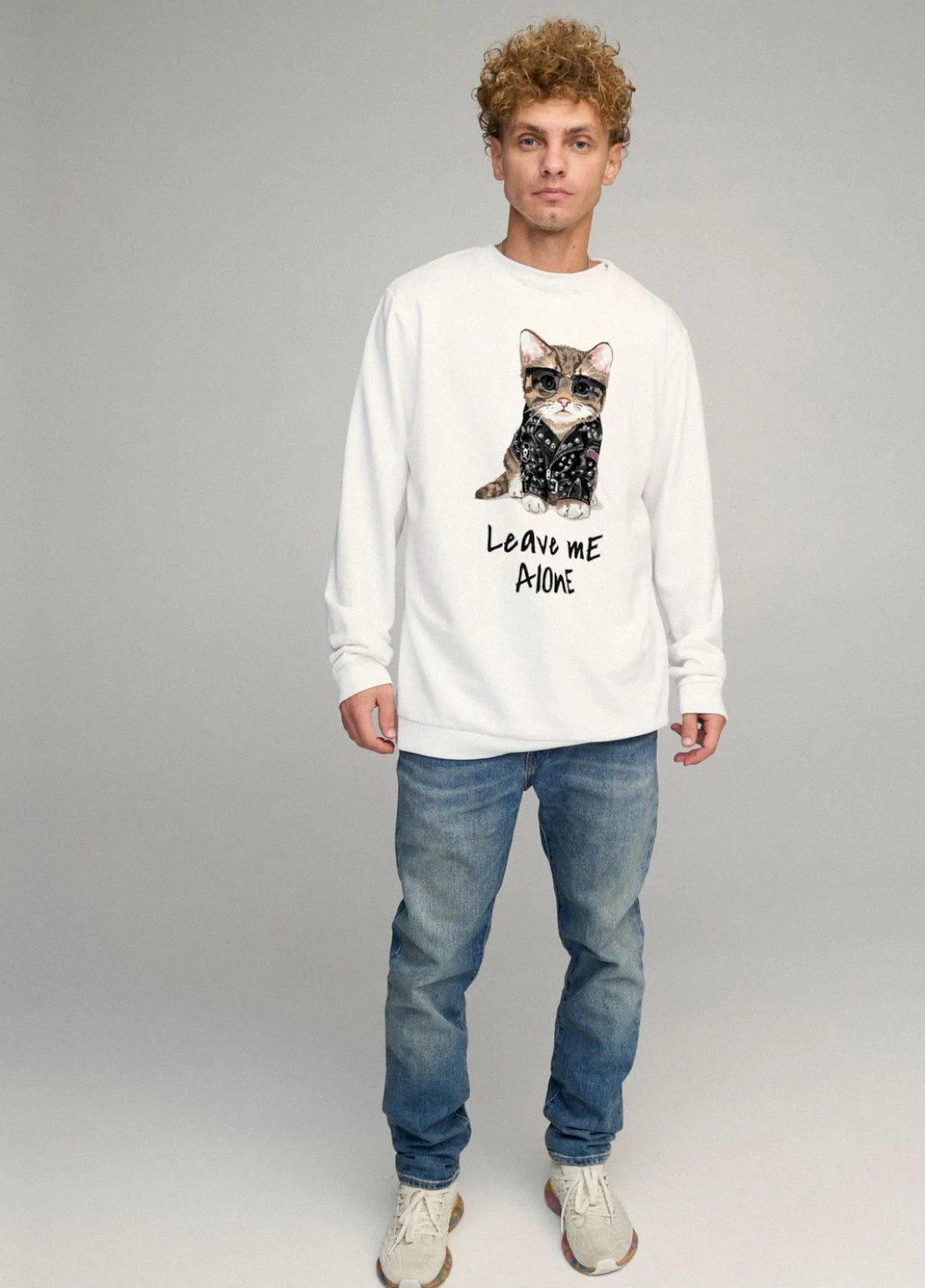 Білий світшот чоловічий oversize /no flis/ YAPPI малюнок (251791248)