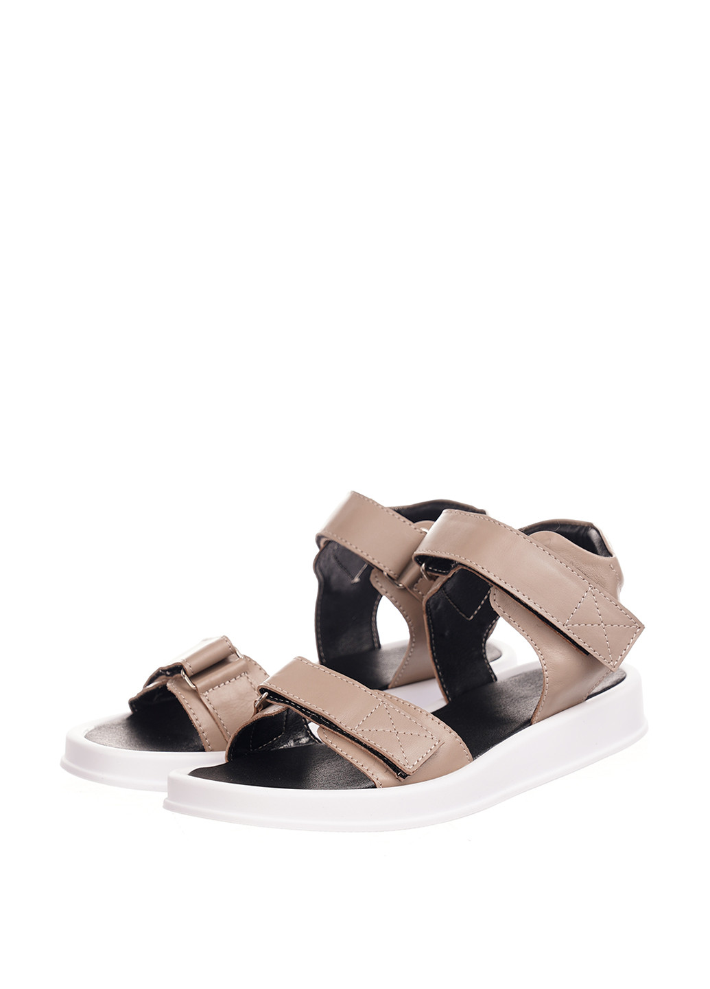 Кофейные босоножки Bizoni на липучке с белой подошвой