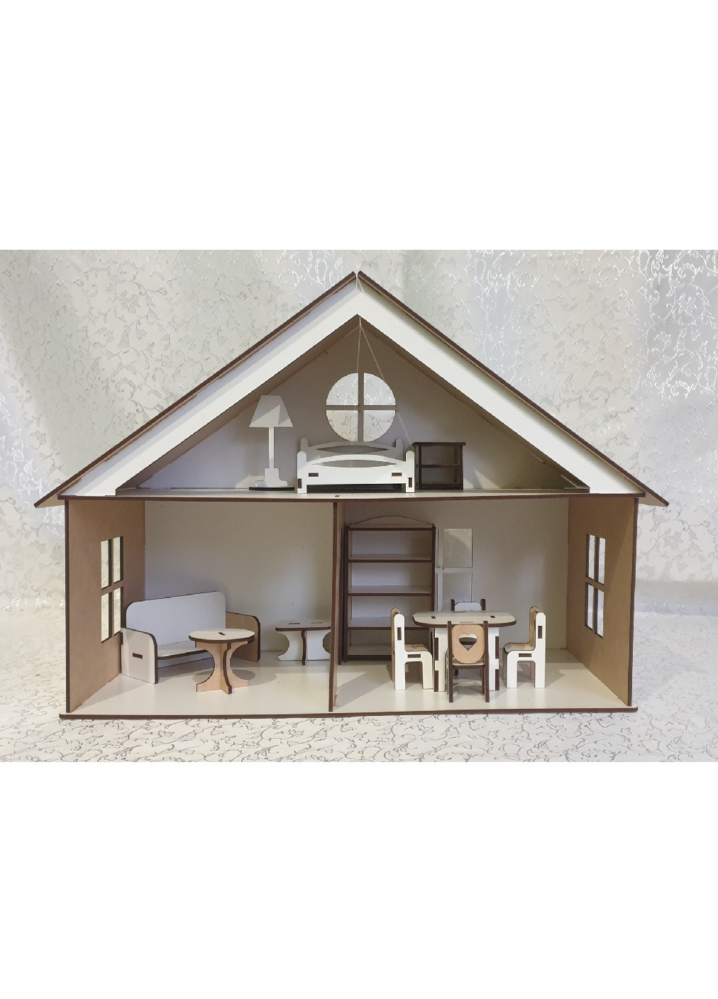 Двухэтажный кукольный домик для игрушек ручной работы из дерева с массандрой для ребенка с мебелью 44х31х22 см (473130-Prob) Unbranded (253918802)