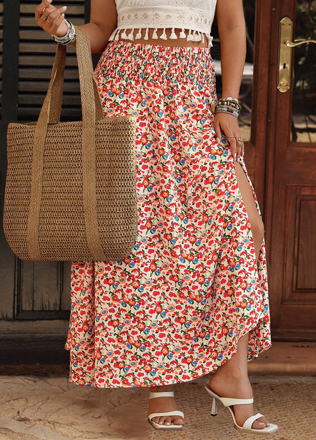 Разноцветная кэжуал цветочной расцветки юбка SHEIN