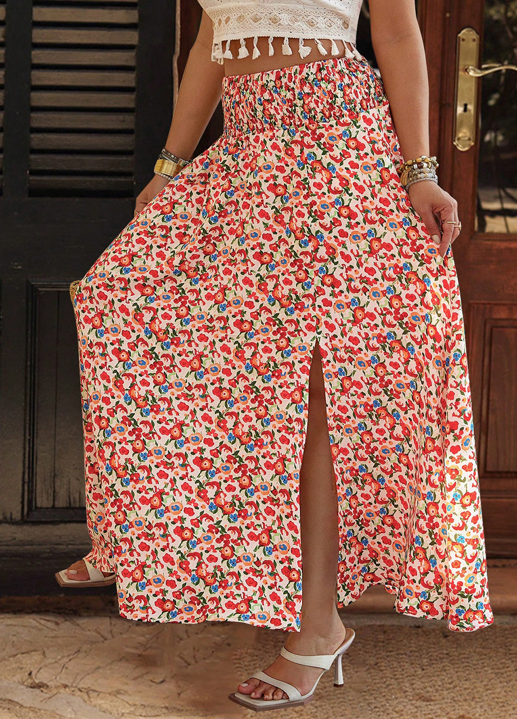 Разноцветная кэжуал цветочной расцветки юбка SHEIN