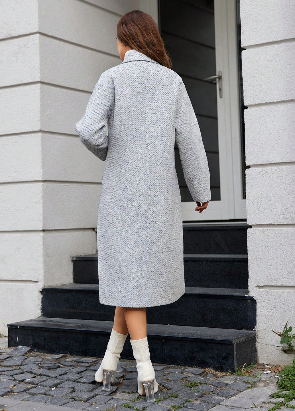 Серо-голубое демисезонное Пальто однобортное SHEIN