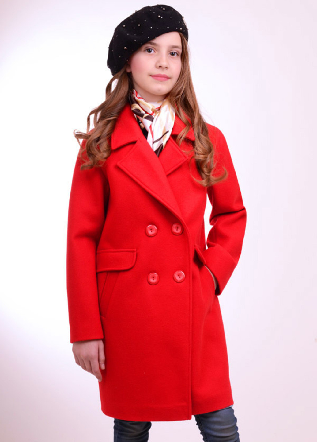 Красное демисезонное Пальто кашемировое Р14 двубортное Luxik