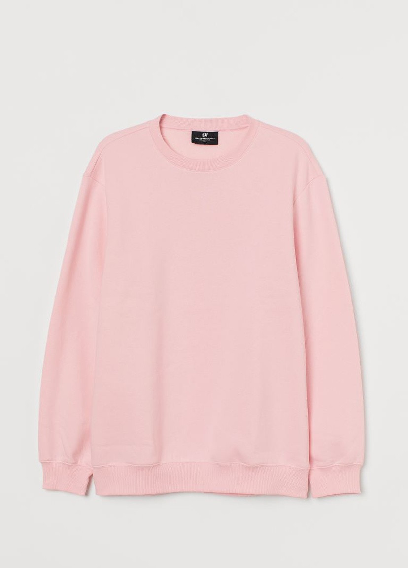 Свитшот Relaxed Fit H&M - крой однотонный светло-розовый кэжуал - (213708840)