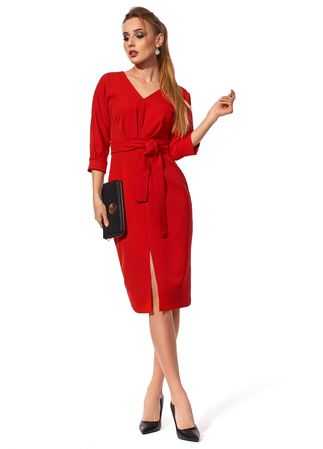 Красное кэжуал платье футляр SL-Fashion однотонное