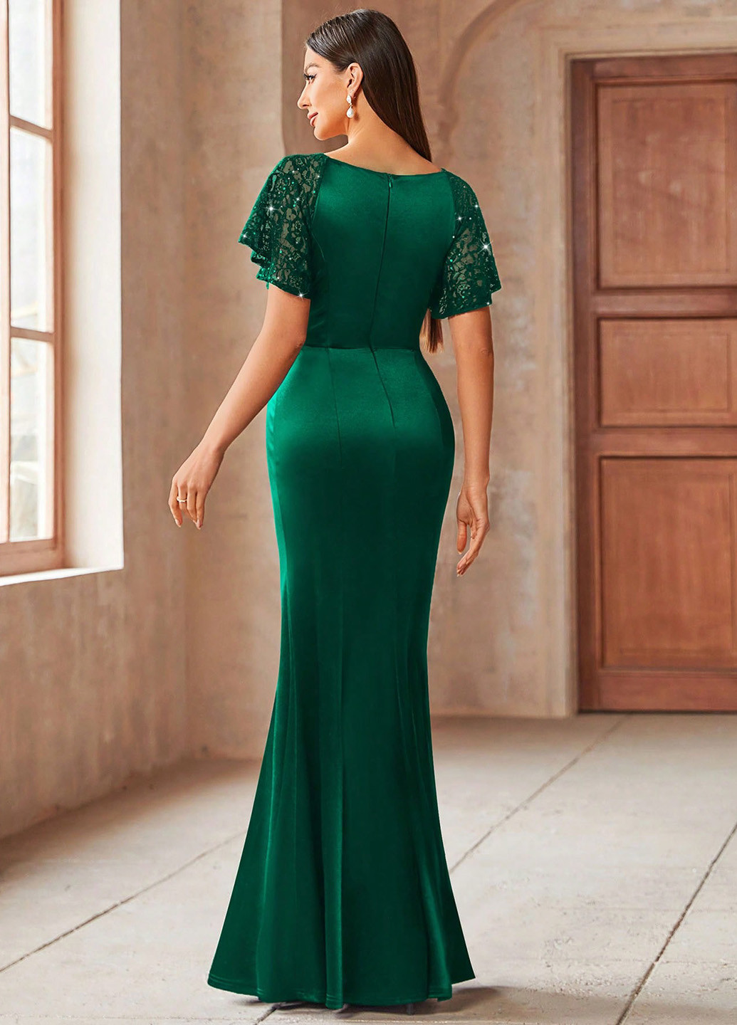 Темно-зелена вечірня сукня годе SHEIN однотонна