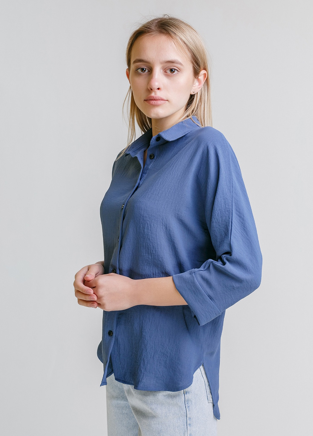 Синяя кэжуал рубашка однотонная Mixray