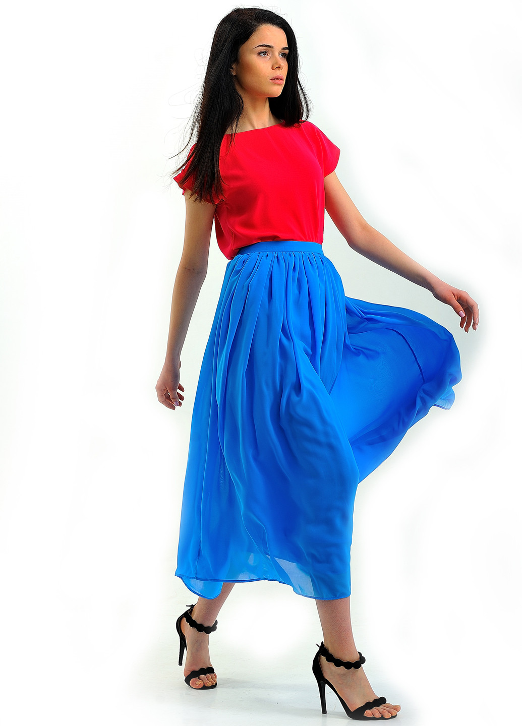 Синяя кэжуал однотонная юбка Nai Lu-na by Anastasiia Ivanova миди