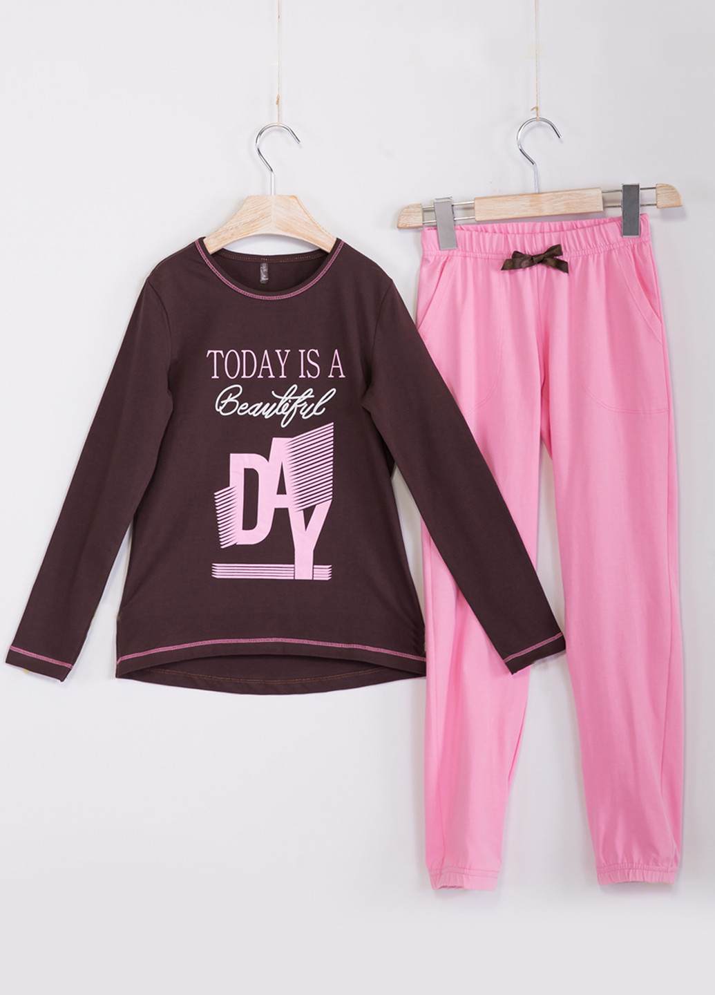 Розово-коричневый демисезонный комплект (лонгслив, брюки) Фабрика наш одяг