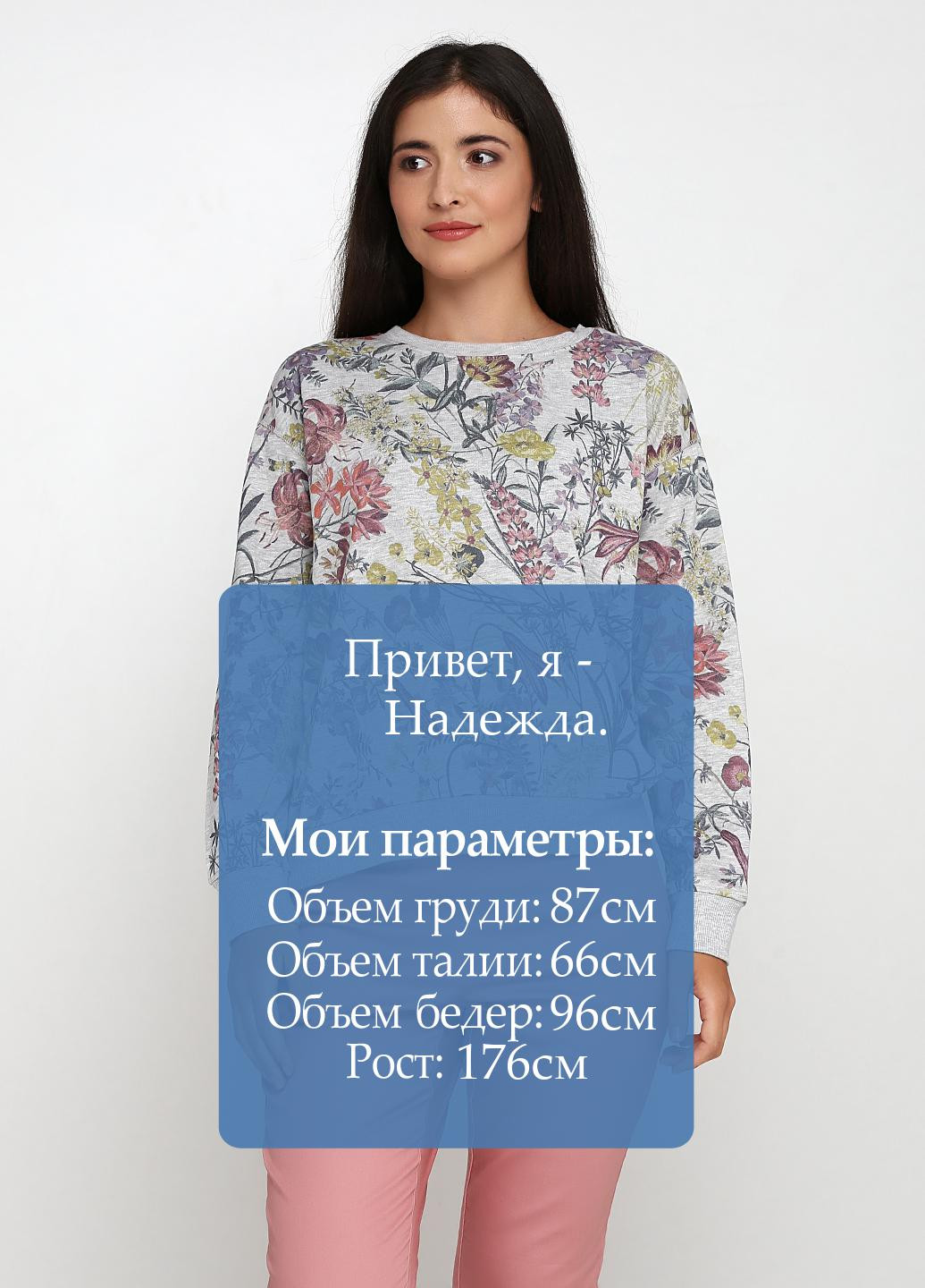 Світшот H&M - Прямий крій квітковий сірий кежуал - (135405260)