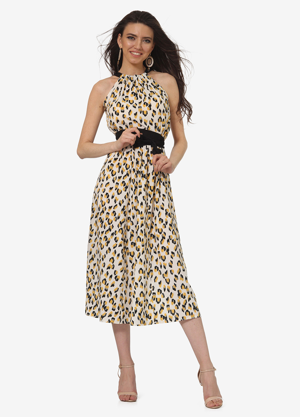 Бежевое кэжуал платье клеш Lila Kass леопардовый