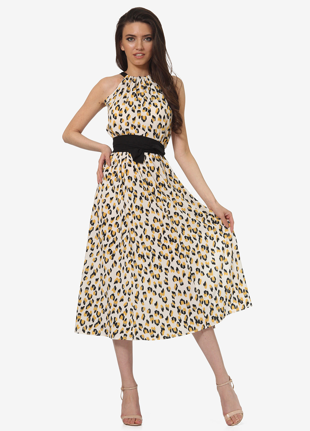 Бежева кежуал сукня, сукня кльош Lila Kass леопардовий