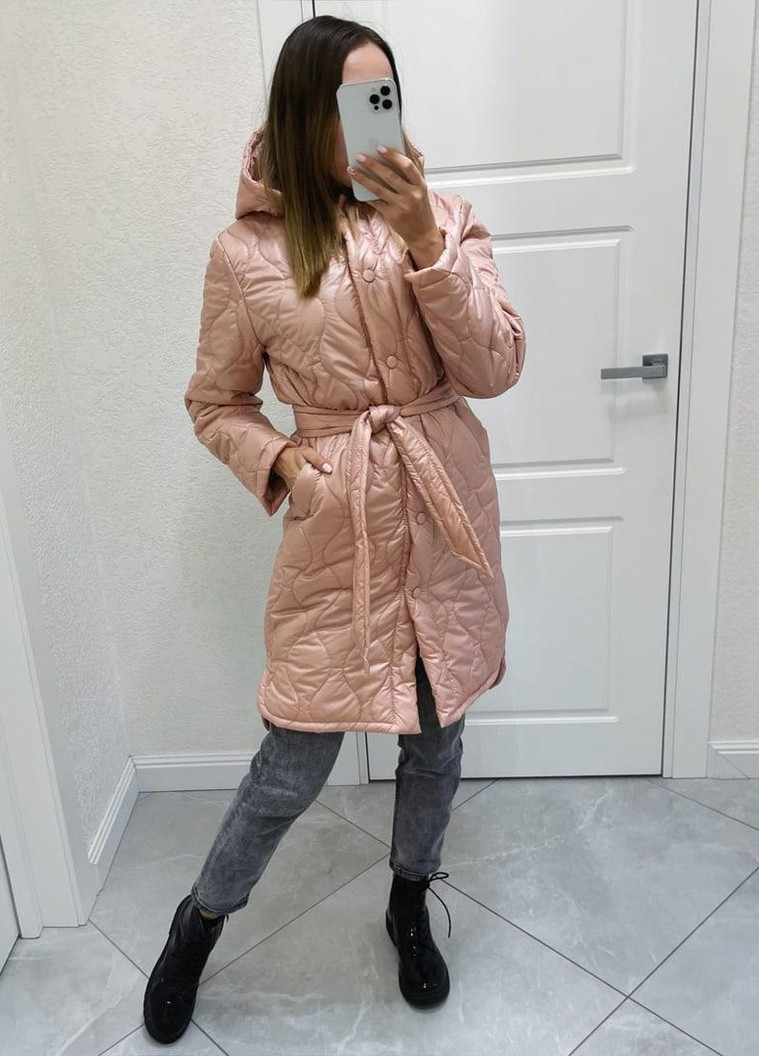 Темно-рожеве Женское стеганое пальто цвет пудра р.42/44 379285 New Trend