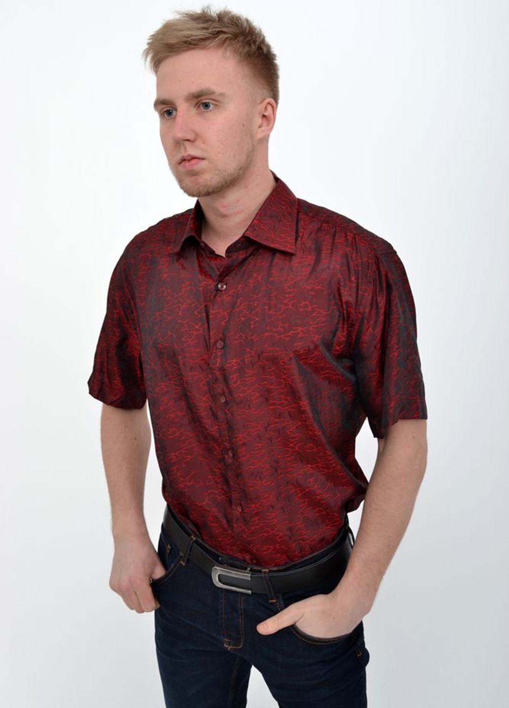 Бордовая кэжуал рубашка с абстрактным узором Ager