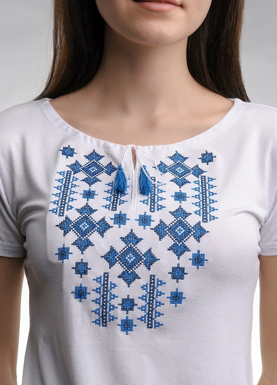 Жіноча вишита футболка Зоряне сяйво біла з синім Melanika (250206154)