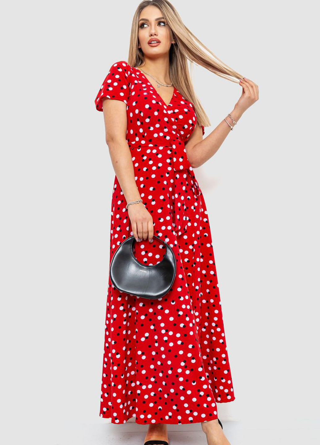 Красное кэжуал платье на запах Ager в горошек
