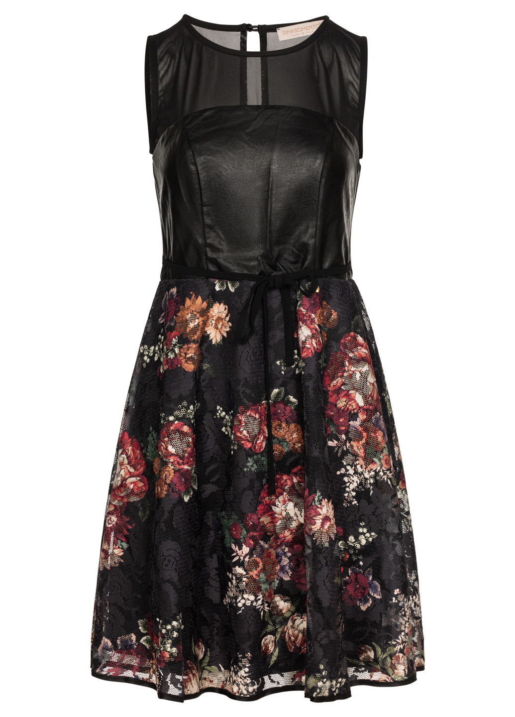 Чорна коктейльна жіноча міні сукня з пишною спідницею з відкритими плечима, а-силует, кльош, бебі долл, з пишною спідницею Rinascimento з квітковим принтом