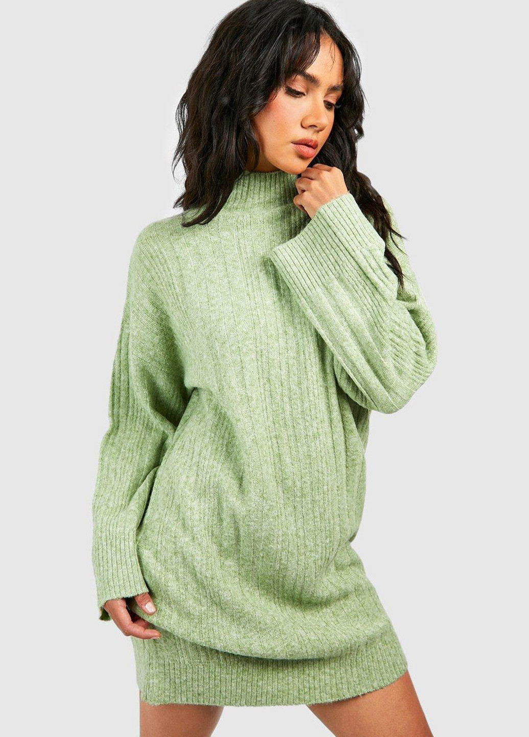 Світло-зелена кежуал сукня сукня светр Boohoo меланжева