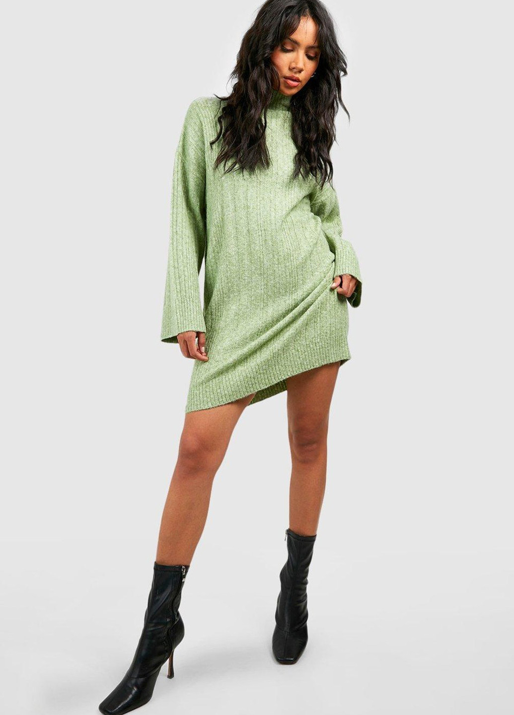Світло-зелена кежуал сукня сукня светр Boohoo меланжева