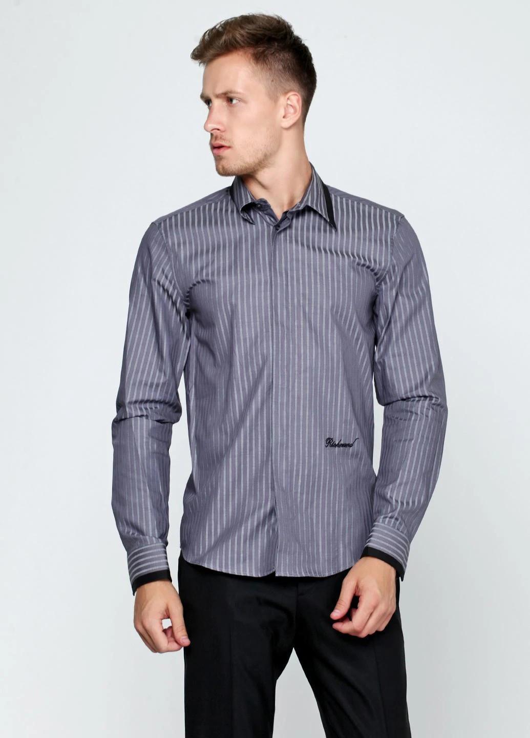 Серая классическая, кэжуал рубашка в полоску John Richmond