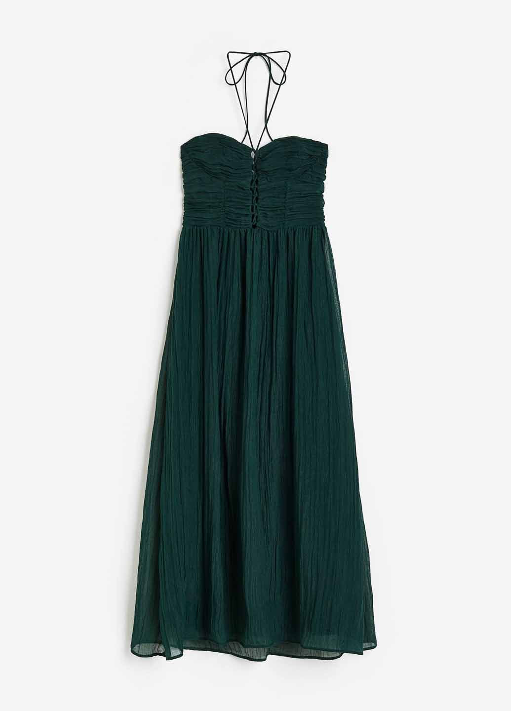 Изумрудное праздничный, кэжуал платье клеш H&M однотонное