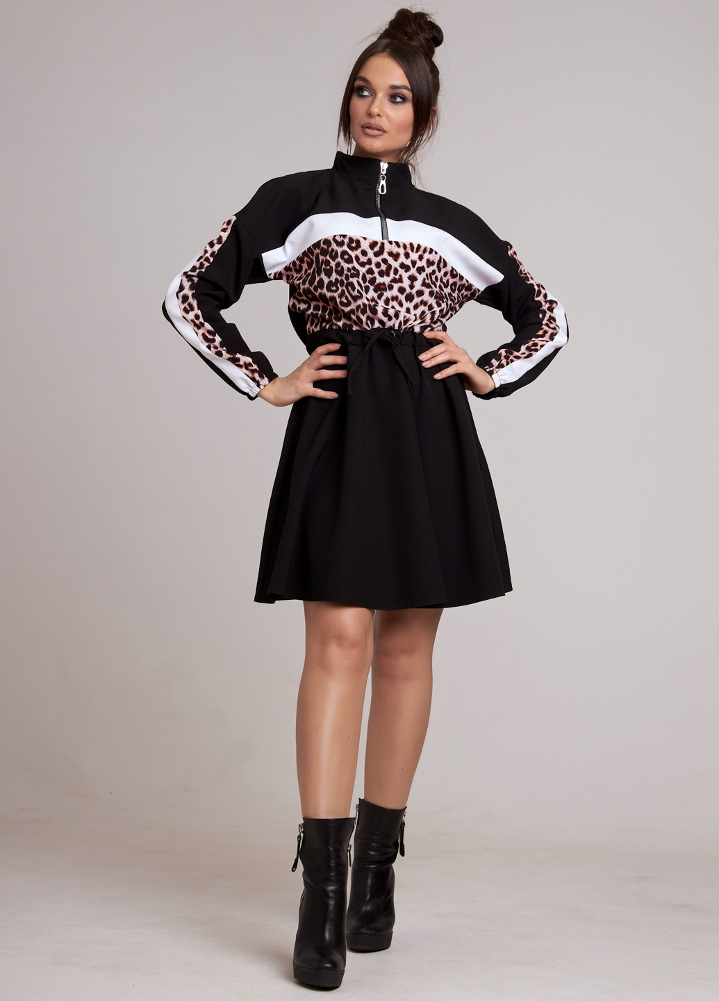 Чорна кежуал сукня кльош ST-Seventeen леопардовий