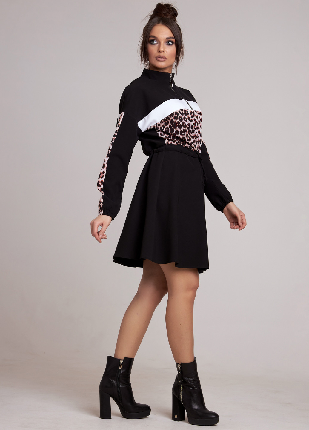 Черное кэжуал платье клеш ST-Seventeen леопардовый