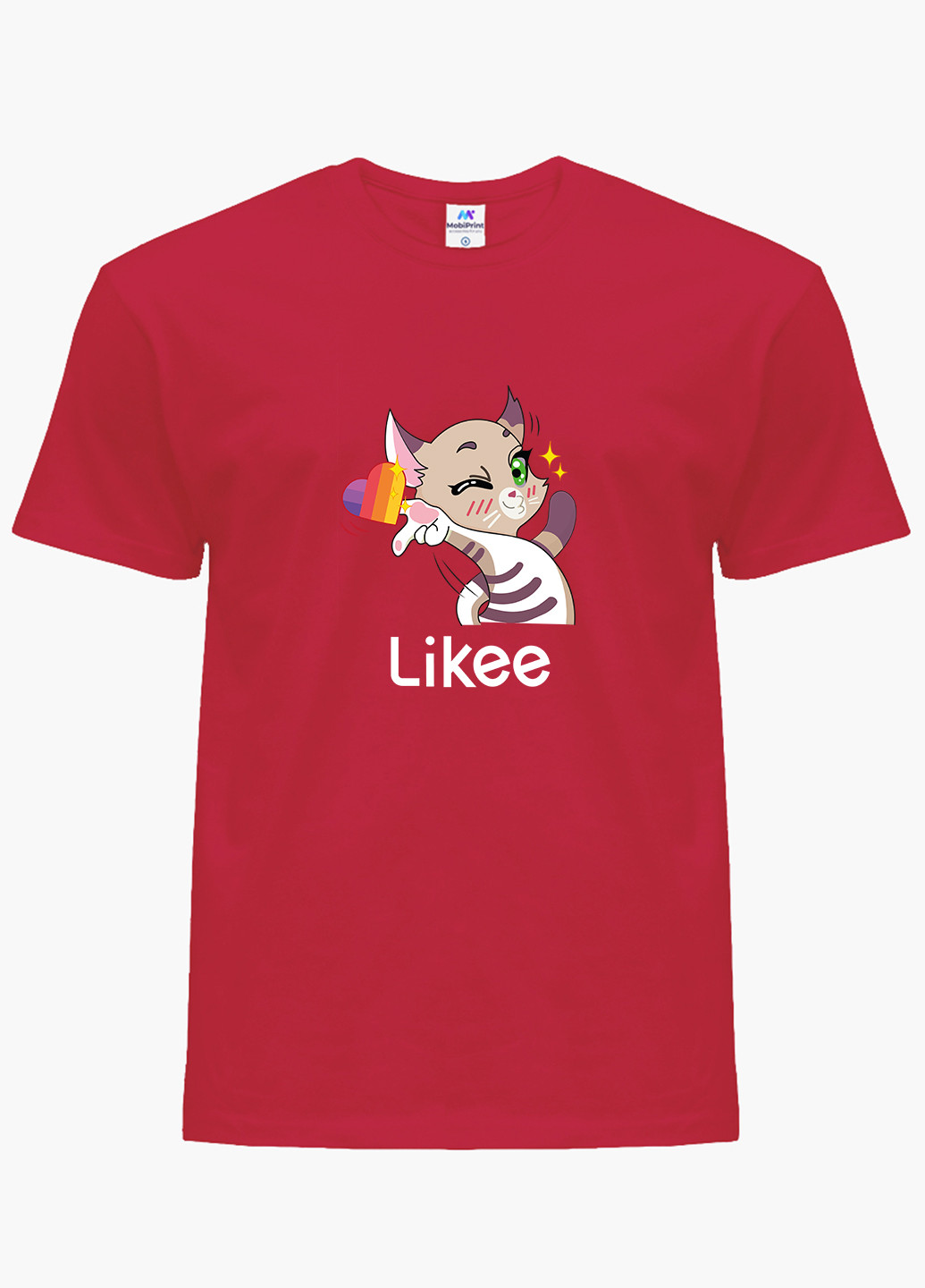 Красная демисезонная футболка детская лайк котик (likee cat)(9224-1032) MobiPrint