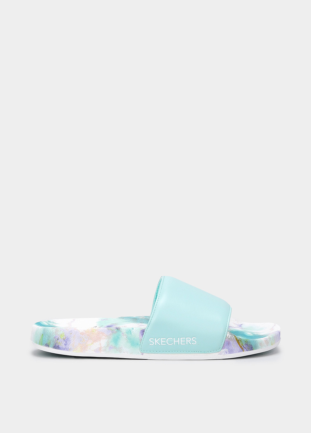 Голубые шлепанцы Skechers с логотипом