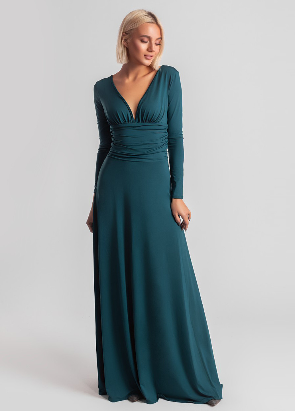 Бутылочное зеленое вечернее платье макси Charm Collection однотонное