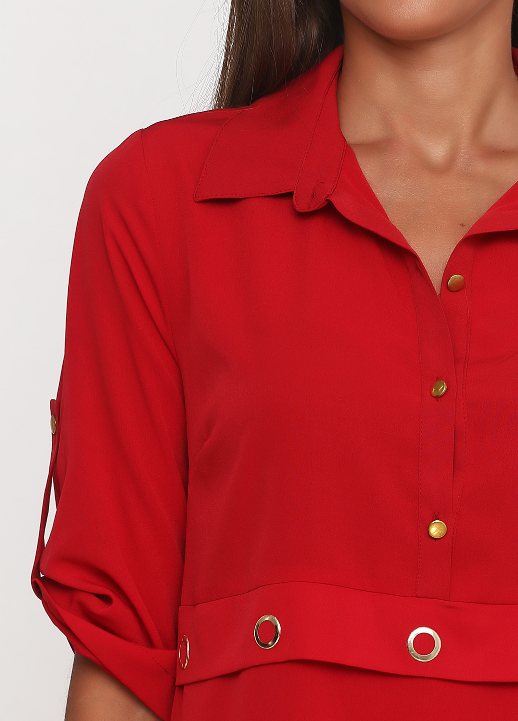 Красное кэжуал платье рубашка Ageless однотонное