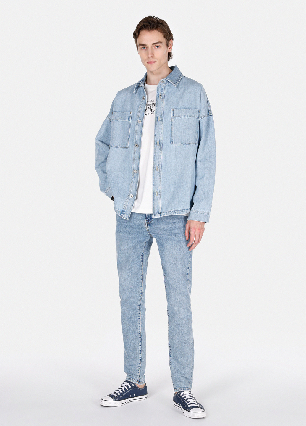 Голубой джинсовая рубашка однотонная Colin's