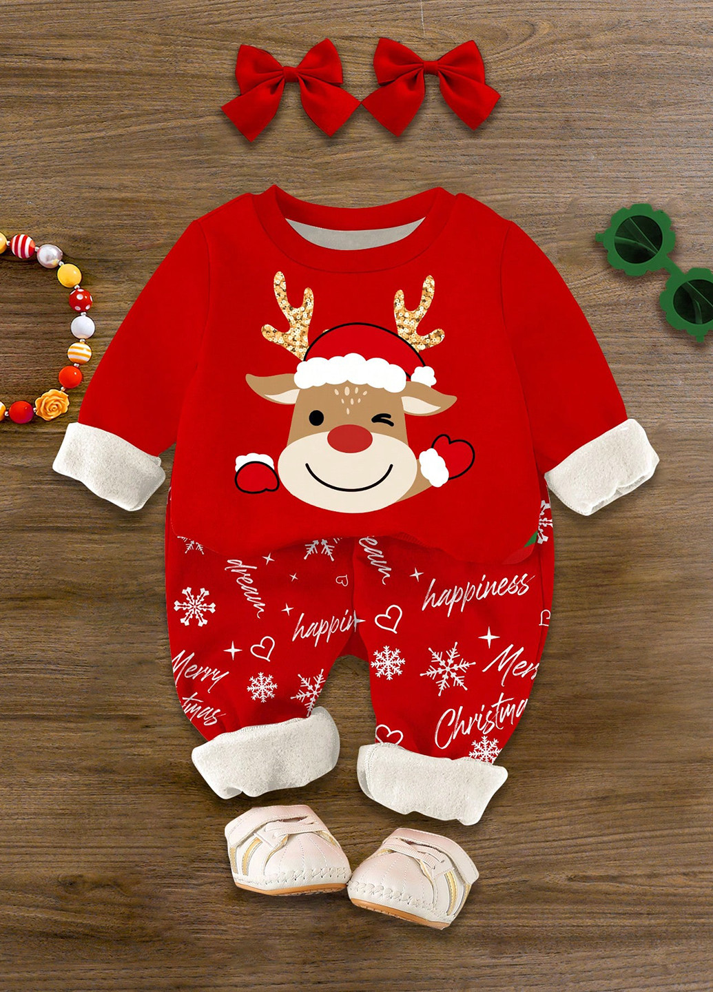 Червоний зимній костюм (світшот, штани) SHEIN