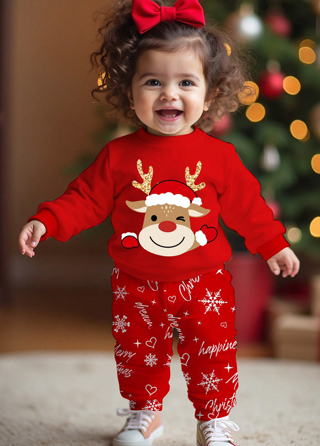 Червоний зимній костюм (світшот, штани) SHEIN