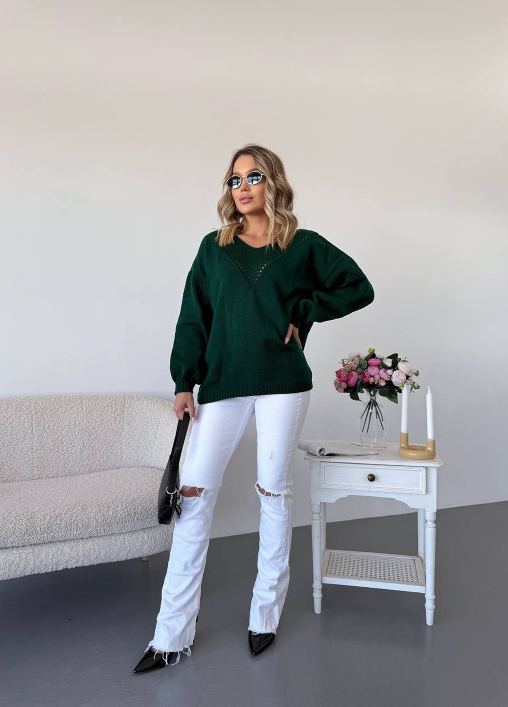 Темно-зеленый демисезонный пуловер пуловер No Brand