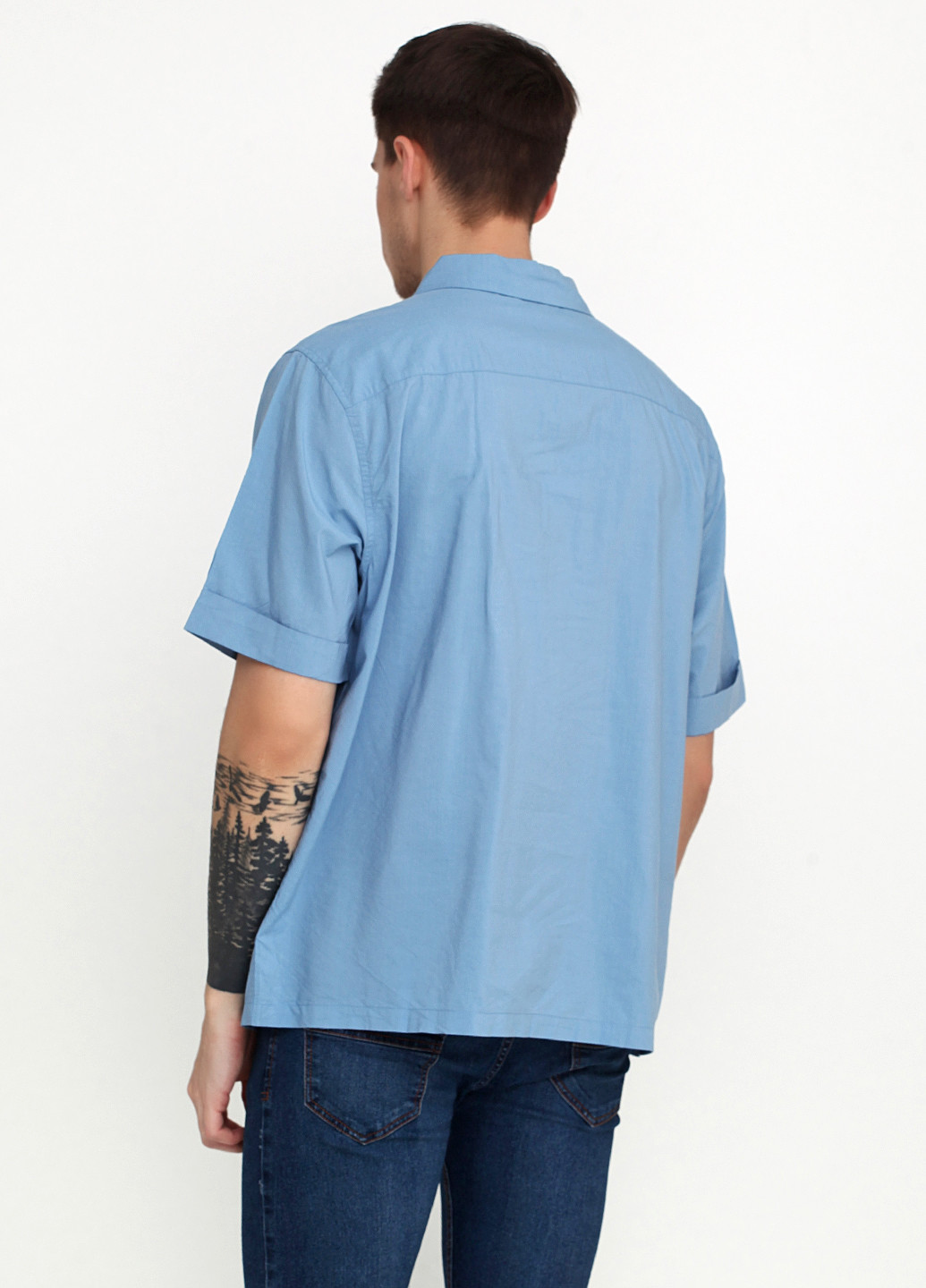 Голубой кэжуал рубашка однотонная H&M с коротким рукавом