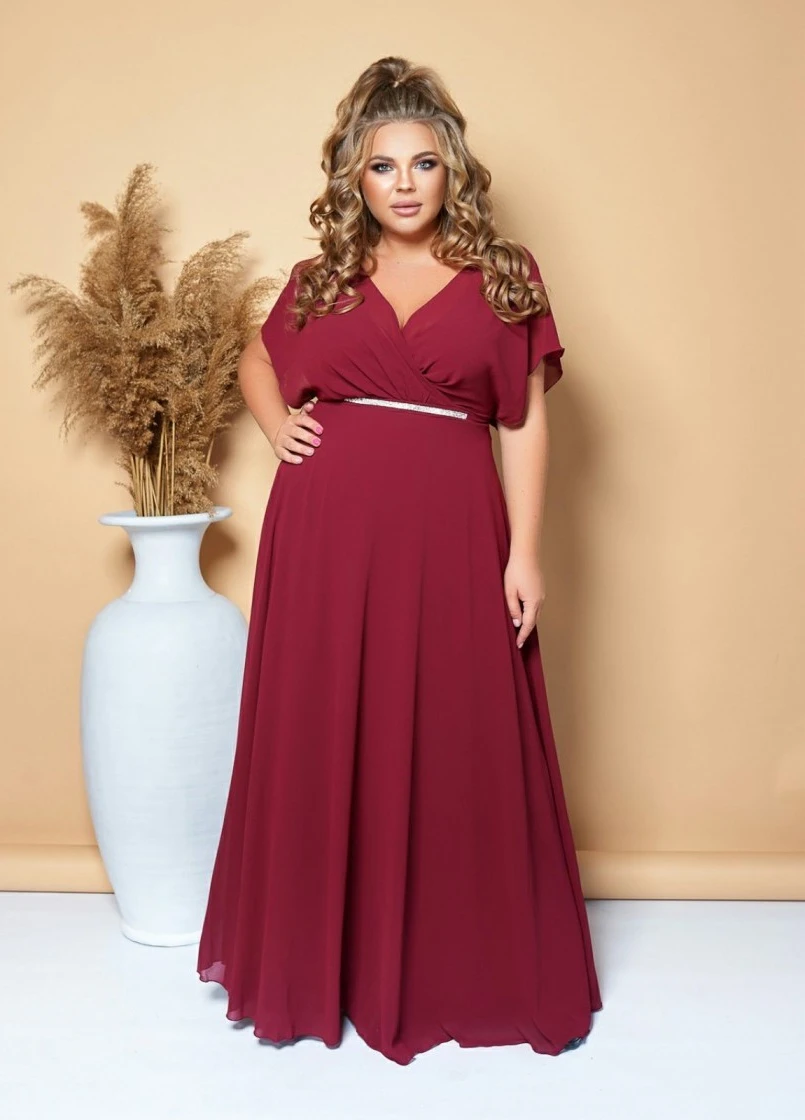 Темно-бордова вечірня сукня а-силует, на запах FashionYouWant однотонна