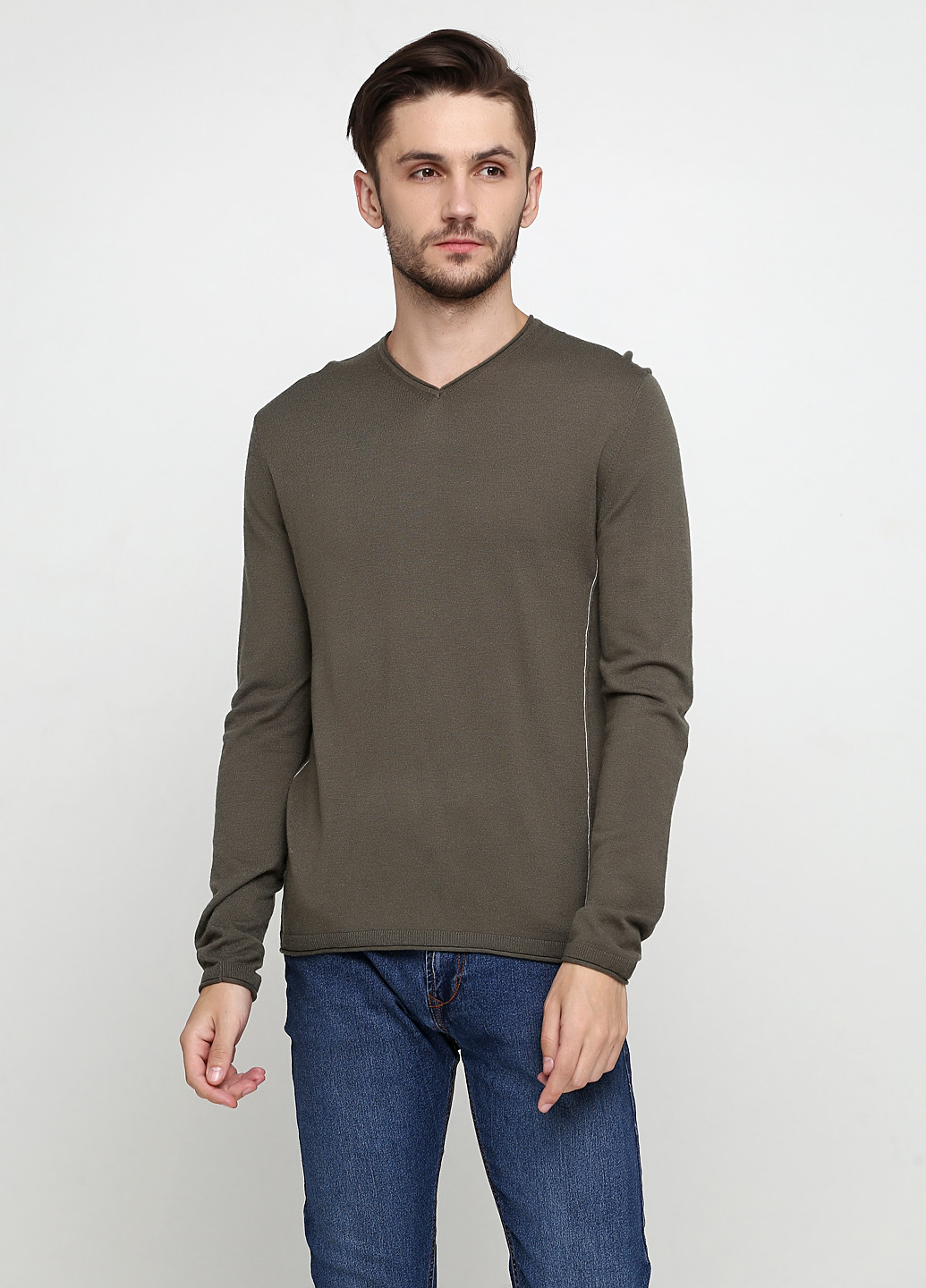 Оливковый демисезонный джемпер пуловер Sisley