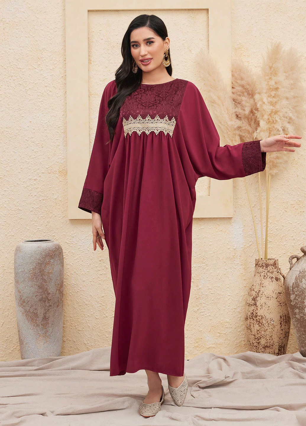 Бордовое праздничный, кэжуал платье оверсайз SHEIN однотонное