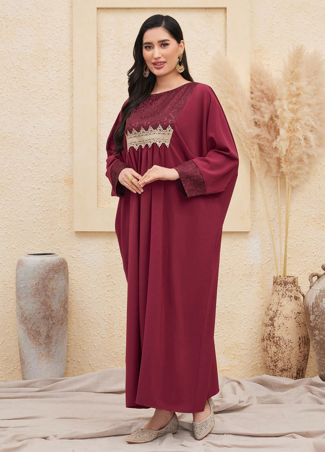 Бордовое праздничный, кэжуал платье оверсайз SHEIN однотонное