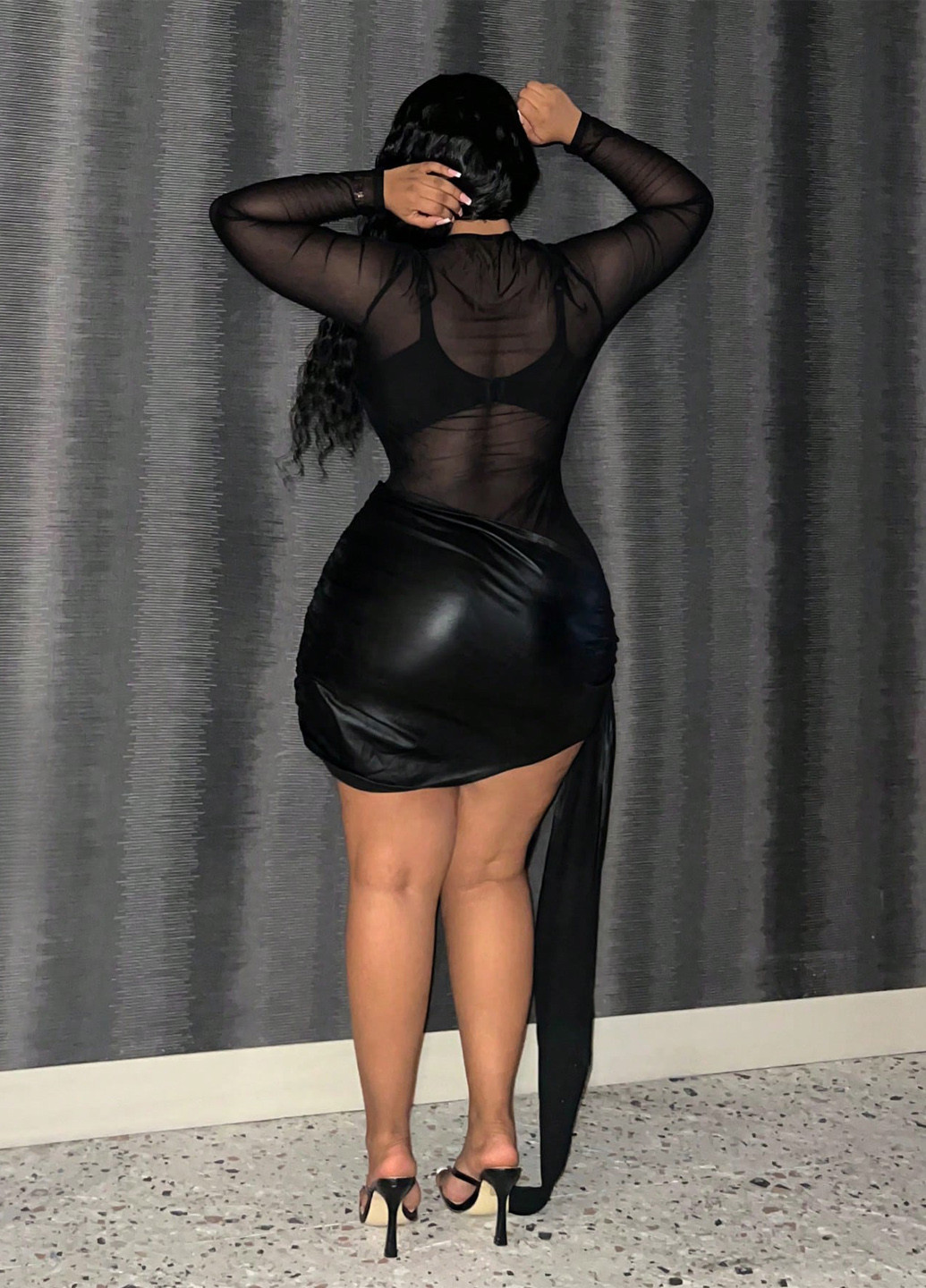 Черное кэжуал платье со шлейфом, футляр SHEIN однотонное