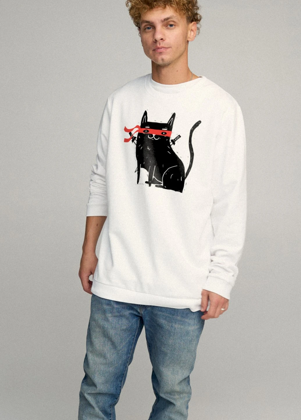 Белый світшот чоловічий oversize /no flis/ YAPPI рисунок (254557427)
