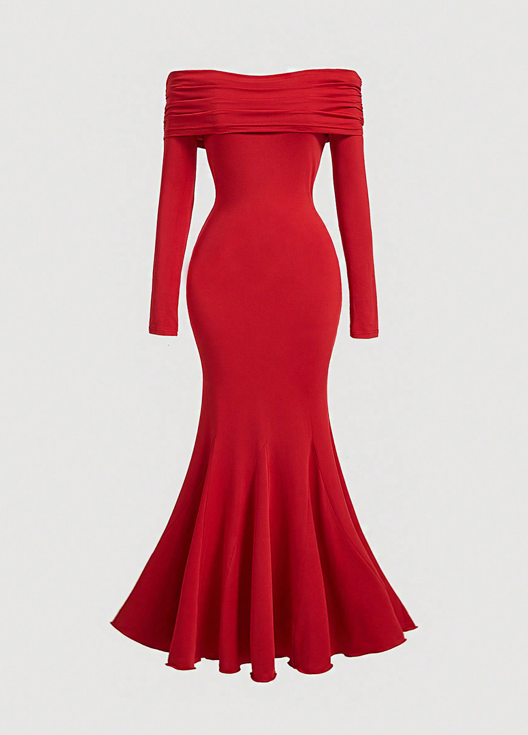 Красное вечернее платье годе, с открытыми плечами SHEIN однотонное