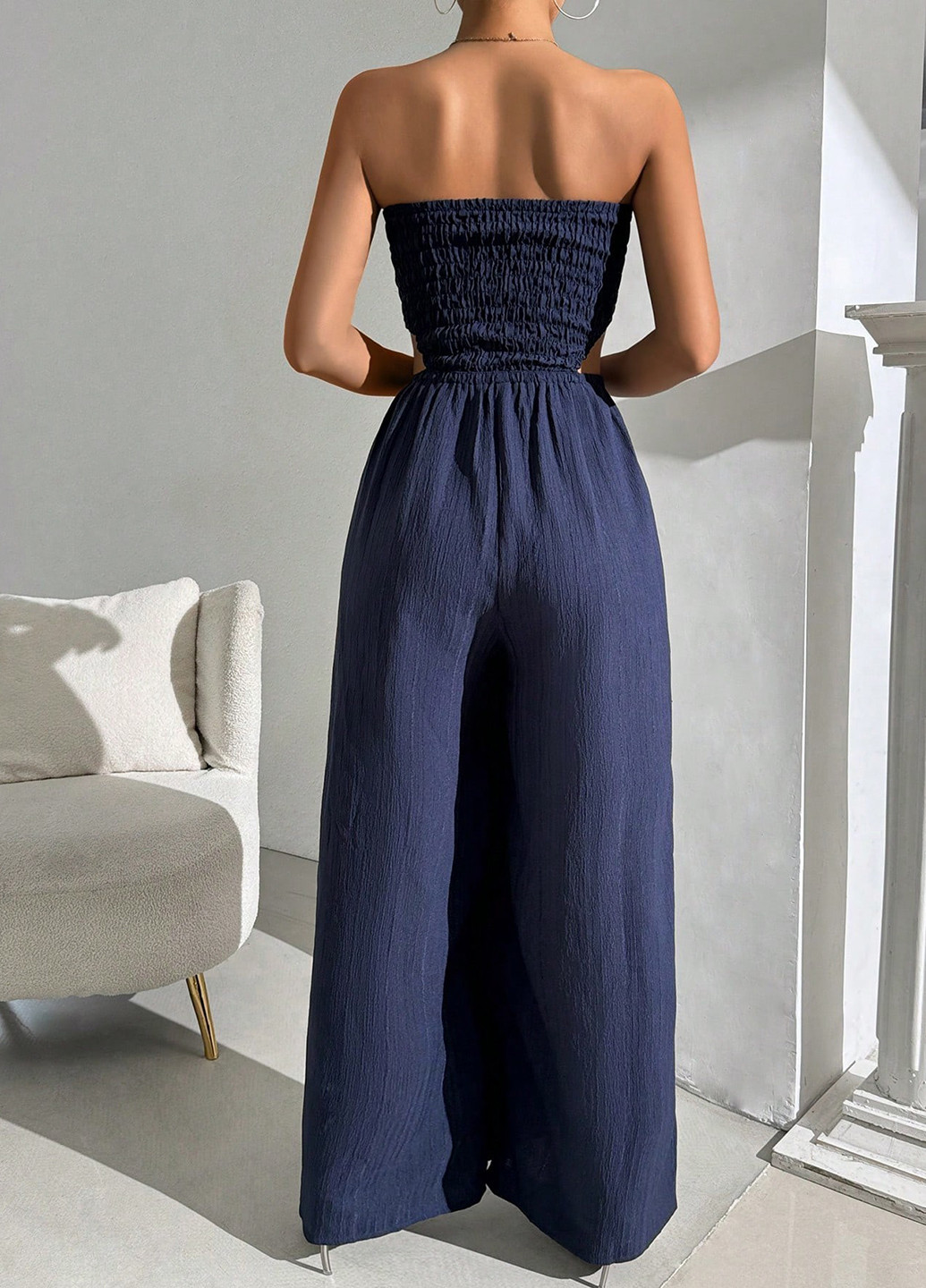 Комбинезон SHEIN комбинезон-брюки однотонный тёмно-синий кэжуал полиэстер